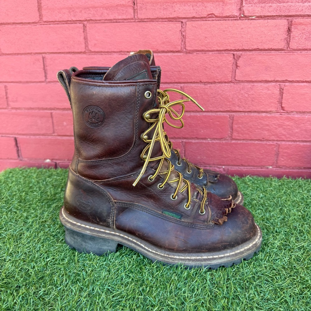 Georgia Boot G7313 Mens Size 8 M Logger Waterproof Steel‎ Toe Work Boots Brown